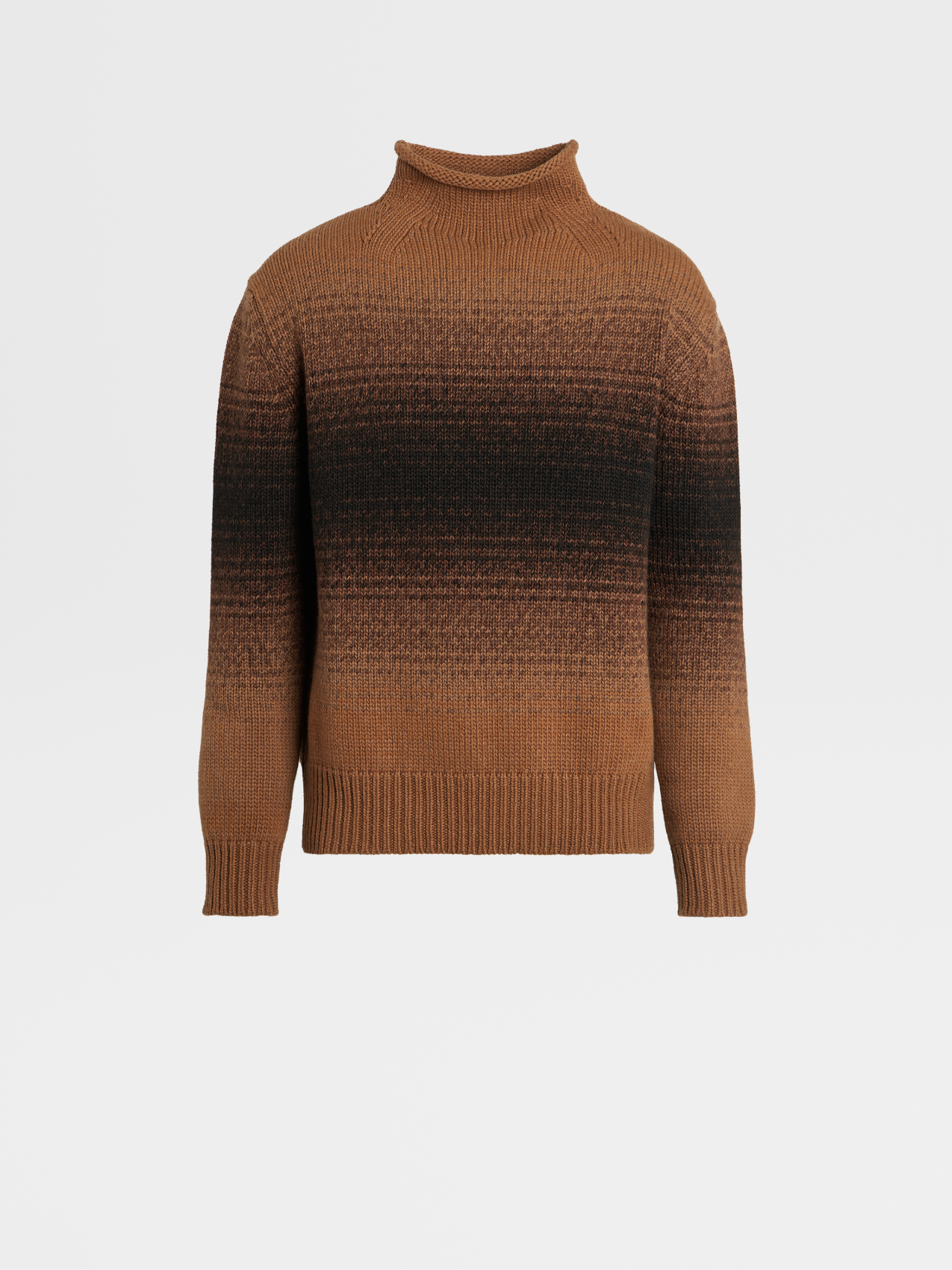 Vicuna Color and Black Pure Wool Degradé High Neck